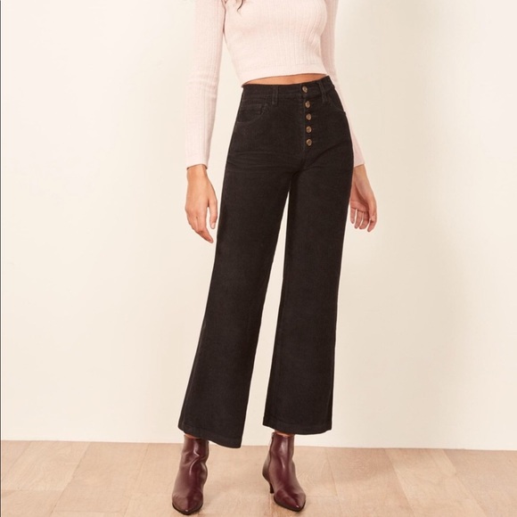 Reformation Pants - Reformation Austin Corduroy Black Wide Leg Pants